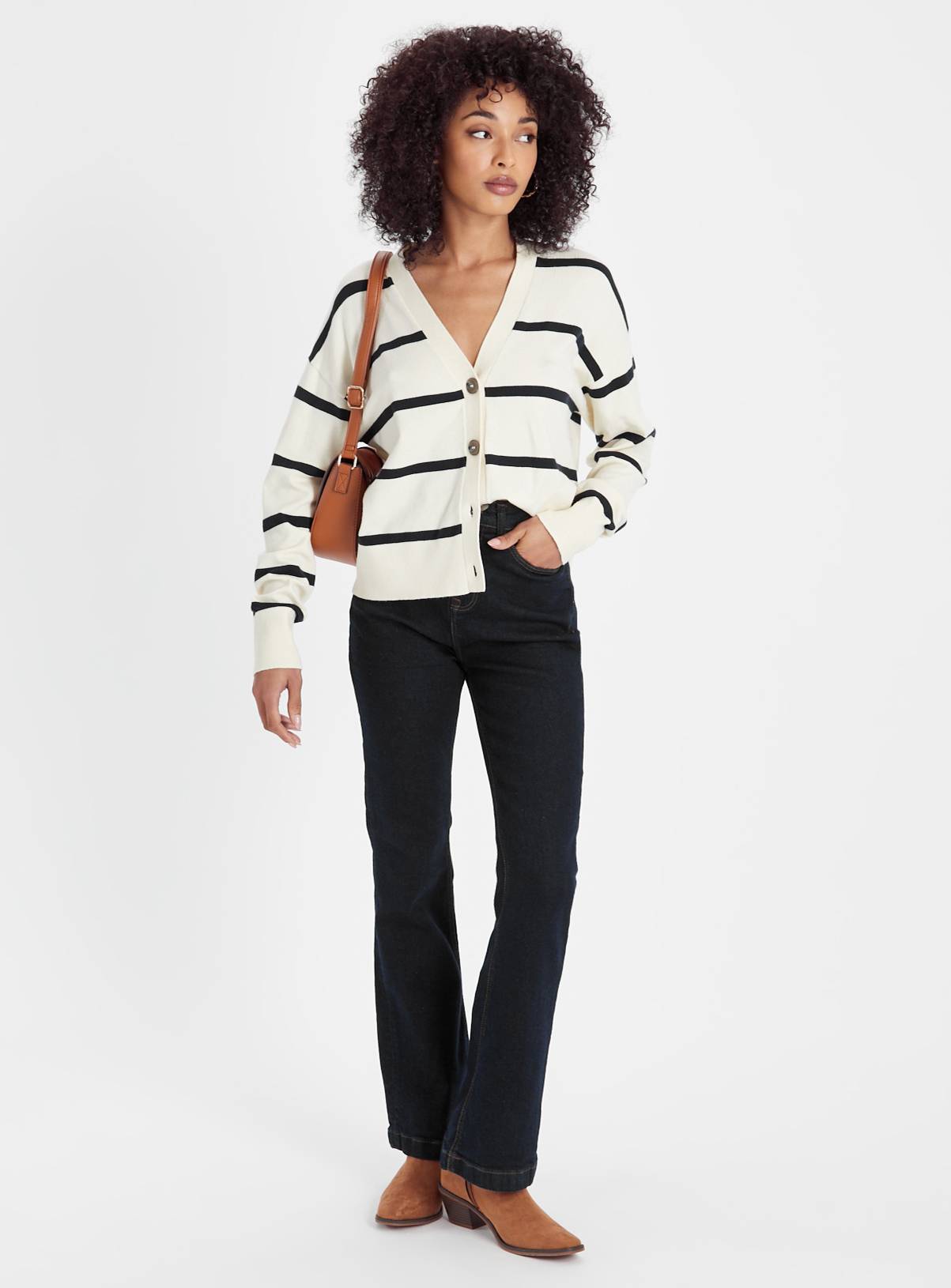 Cream Stripe Cropped Cardigan  18 - Image 2